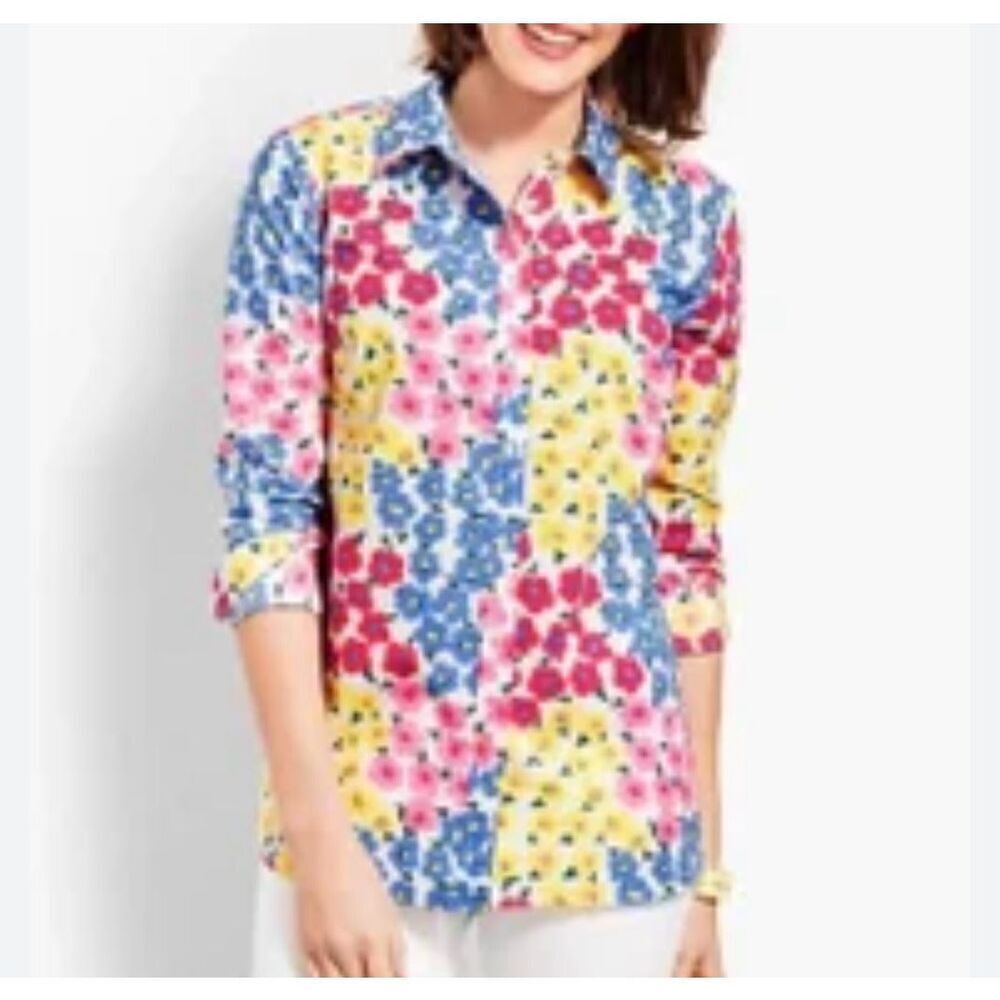 Talbots Floral cotton spring summer button down blouse large